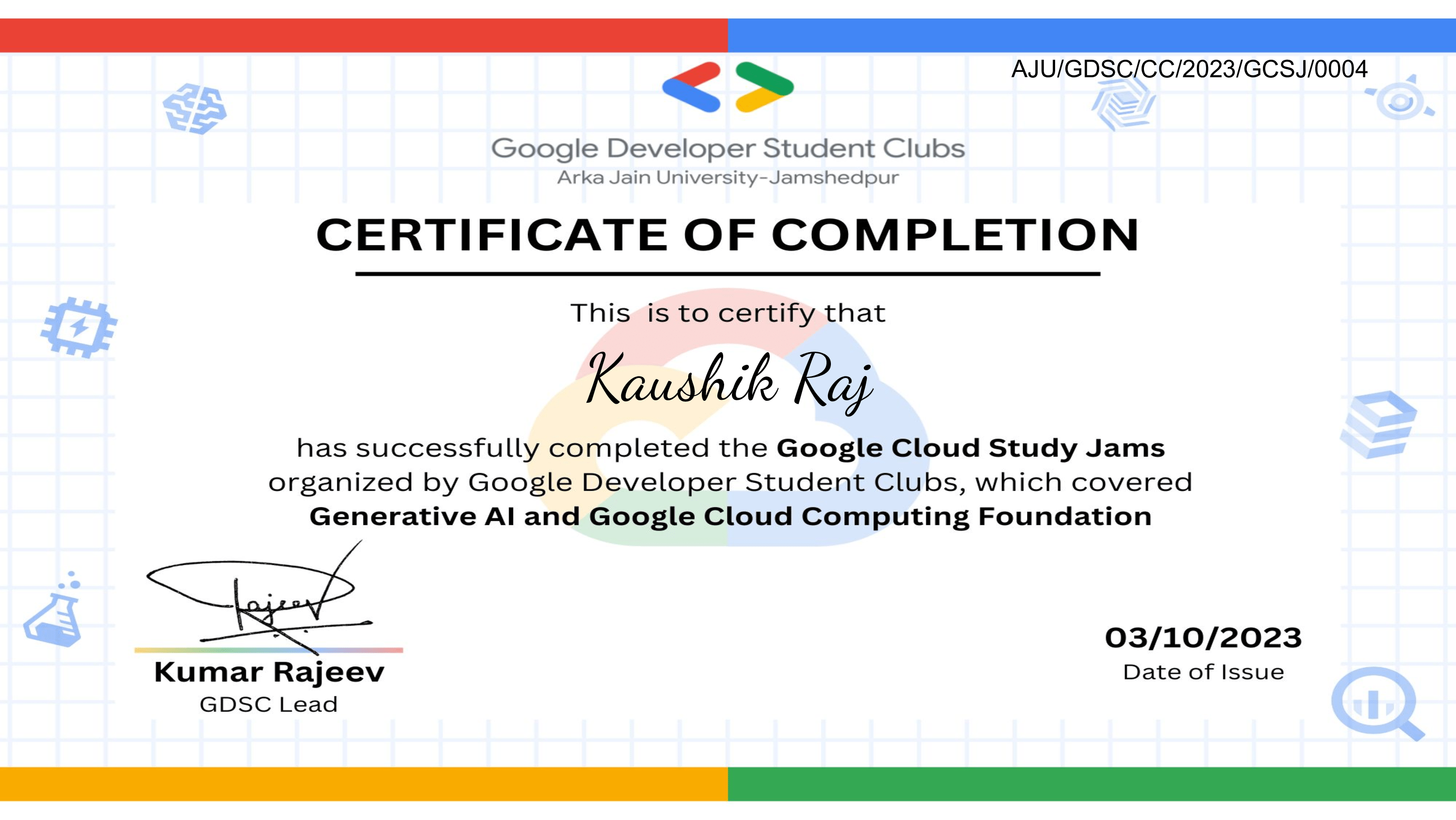 Google Cloud Study Jam Certificate